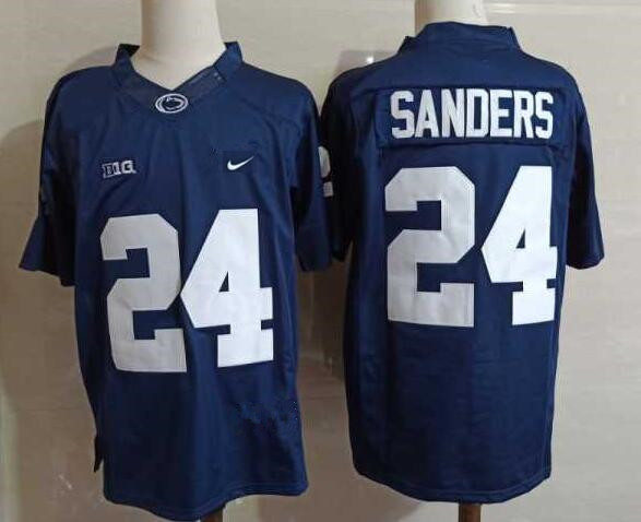 Mens Penn State Nittany Lions #24 Miles Sanders Navy Football Jersey -with Name