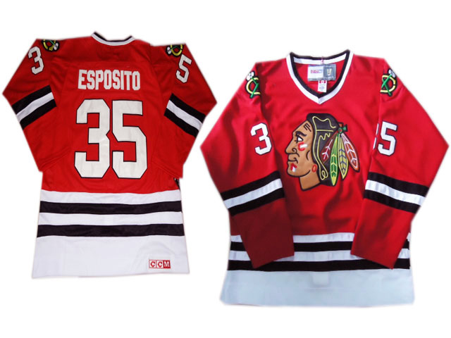 Mens Chicago Blackhawks #35 Tony Esposito Red CCM Throwback Jersey