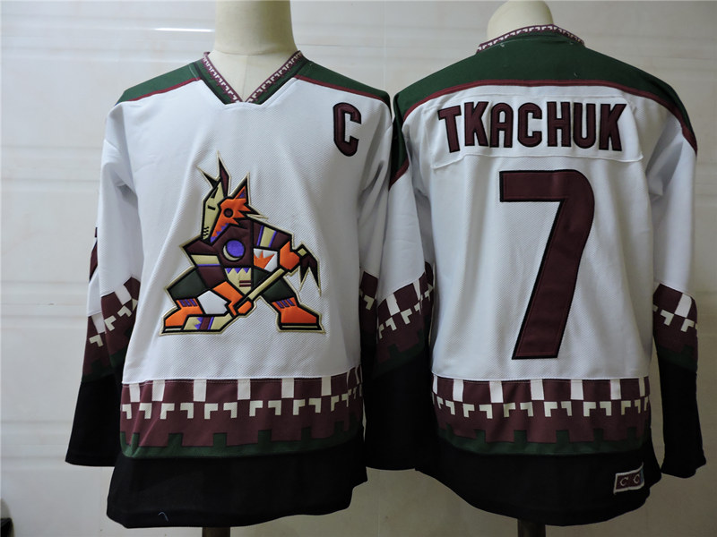 Men's Phoenix Coyotes #7 KEITH TKACHUK White 1998 CCM Vintage Throwback NHL Hockey Jersey