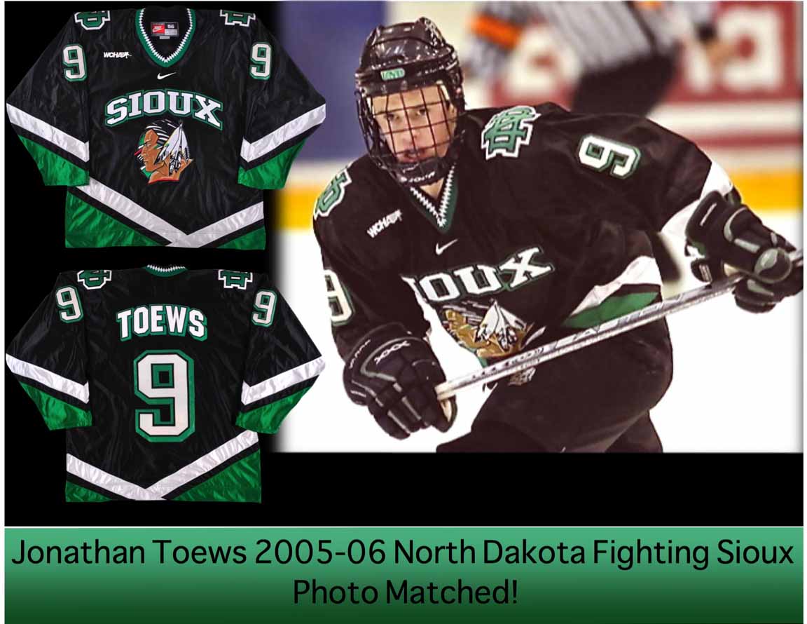 Mens North Dakota Fighting Hawks #9 Jonathan Toews 2005-06 Nike Black College Hockey Jersey