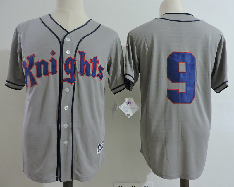 Men's NEW YORK KNIGHTS THE NATURAL MOVIE #9 ROY HOBBS BASEBALL JERSEY gray