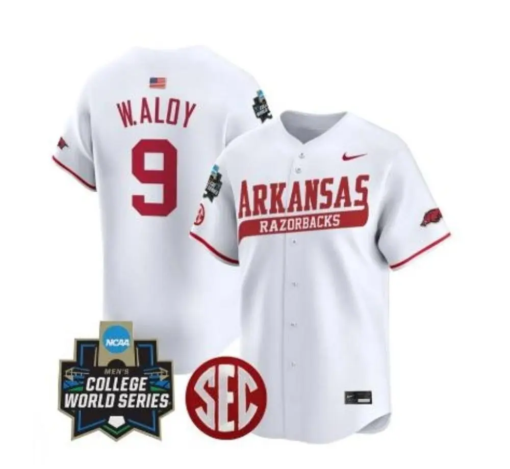 Mens Youth Arkansas Razorbacks #9 Wehiwa Aloy 2025 White College Baseball Game Jersey