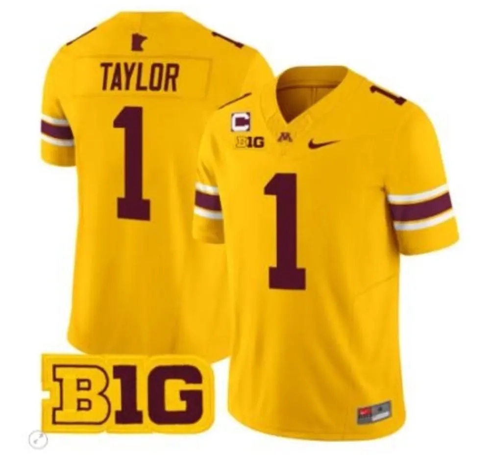 Minnesota Golden Gophers #1 Darius Taylor II 2025 Gold Nike F.U.S.E. Liminted Football Game Jersey