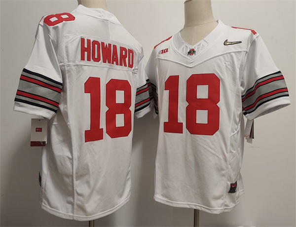 Mens Ohio State Buckeyes #18 Will Howard White Diamonds HERITAGE STRIPES Football Game Jersey