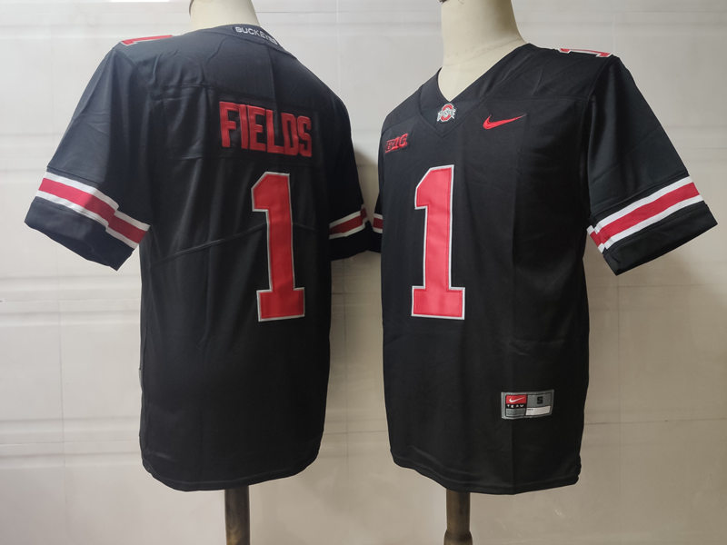 Mens Ohio State Buckeyes #1 Justin Fields Nike Blackout College Football Jersey