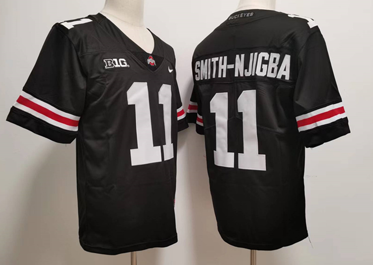 Men Ohio State Buckeyes #11 Jaxon Smith-Njigba Nike Black White College Football Game Jersey