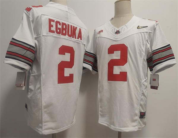 Mens Ohio State Buckeyes #2 Emeka Egbuka White Diamonds HERITAGE STRIPES Football Game Jersey