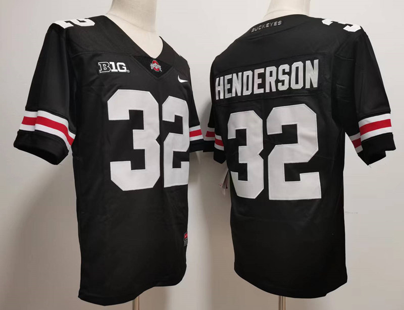 Mens Ohio State Buckeyes #32 TreVeyon Henderson Nike Black White College Football Game Jersey