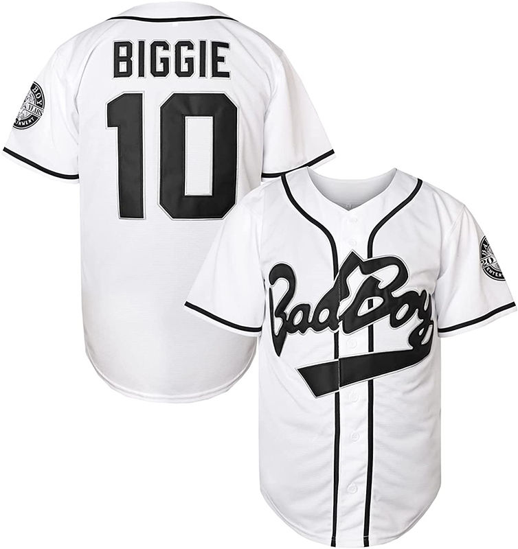 Men's Biggie Bad Boy #10 20TH Anniversary White Stitched Film Baseball Jersey
