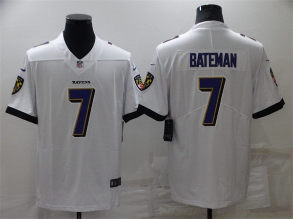 Men's Baltimore Ravens #7 Rashod Bateman Nike White Vapor Untouchable Limited Jersey