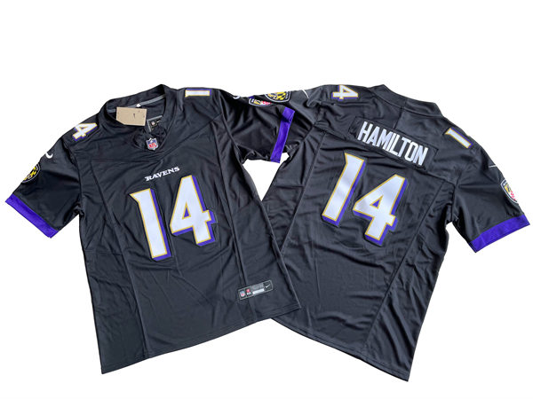 Men's Baltimore Ravens #14 Kyle Hamilton Nike Black Vapor F.U.S.E. Limited Jersey