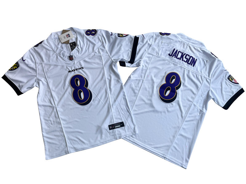 Men's Baltimore Ravens #8 Lamar Jackson Nike White 2023 Vapor F.U.S.E. Limited Jersey