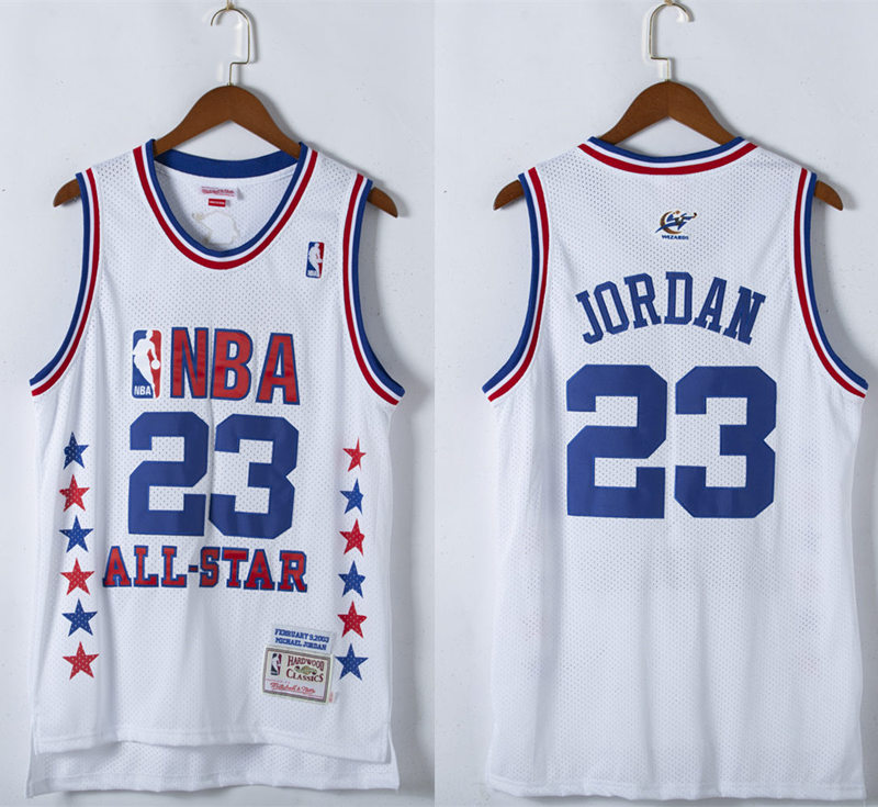 Mens Chicago Bulls #23 Michael Jordan 2003 NBA All Star White Mitchell & Ness Hardwood Classics Throwback Jersey