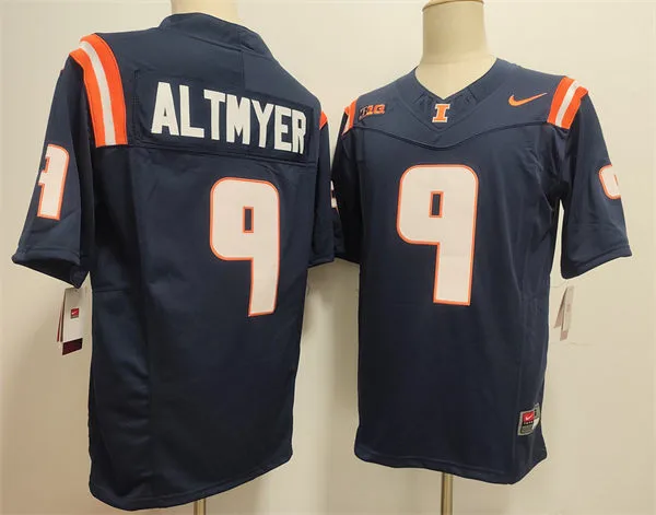 Men's Illinois Fighting Illini #9 Luke Altmyer Navy College Football Game Jersey
