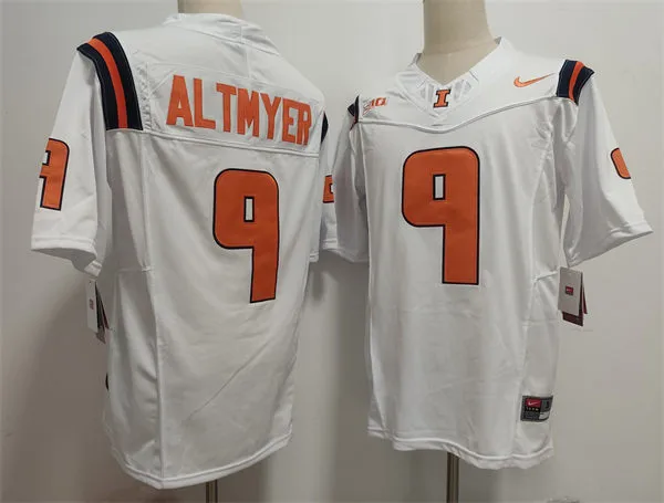 Men's Illinois Fighting Illini #9 Luke Altmyer White College Football Game Jersey