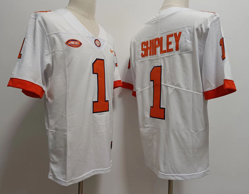 Mens Clemson Tigers #1 Will Shipley White College Football Game Jersey