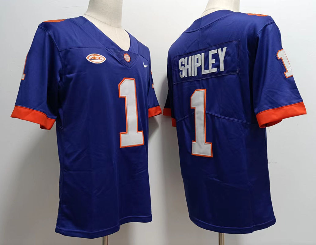 Mens Clemson Tigers #1 Will Shipley Nike Purple College Football Game Jersey