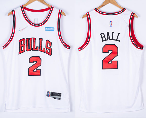 Mens Chicago Bulls #2 Lonzo Ball Nike White Association Edition Jersey