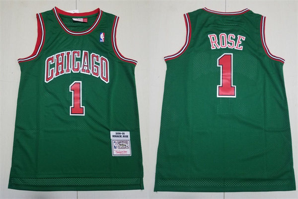 Mens Chicago Bulls #1 Derrick Rose Mitchell & Ness Green 2008-09 Hardwood Classics Jersey