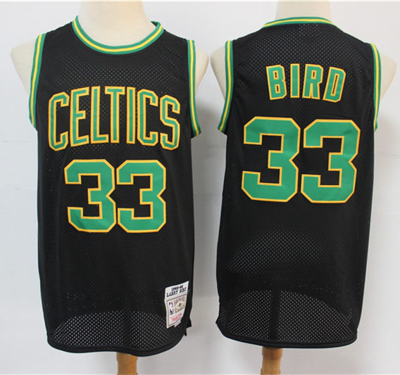 Men's Boston Celtics #33 Larry Bird Mitchell & Ness 1985-86 Black Reload Hardwood Classics Jersey