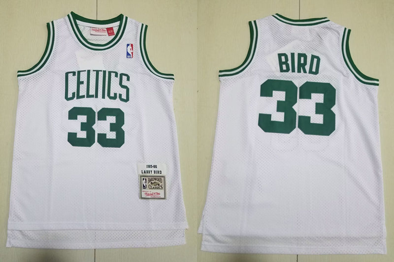 Youth Boston Celtics #33 Larry Bird White 1985-86 Hardwood Classics Throwback JerseyJersey