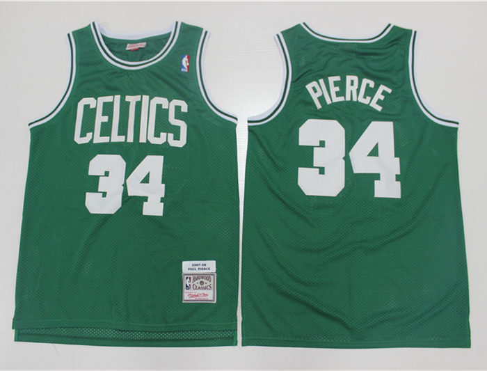 Mens Boston Celtics #34 Paul Pierce Green Mitchell & Ness Hardwood Classics Throwback Jersey