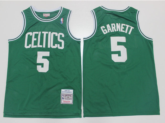 Mens Boston Celtics #5 Kevin Garnett Green Mitchell & Ness Hardwood Classics Throwback Jersey