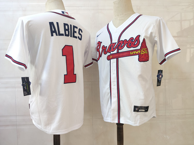 Men's Atlanta Braves #1 Ozzie Albies Nike Home White Cool Base Jersey