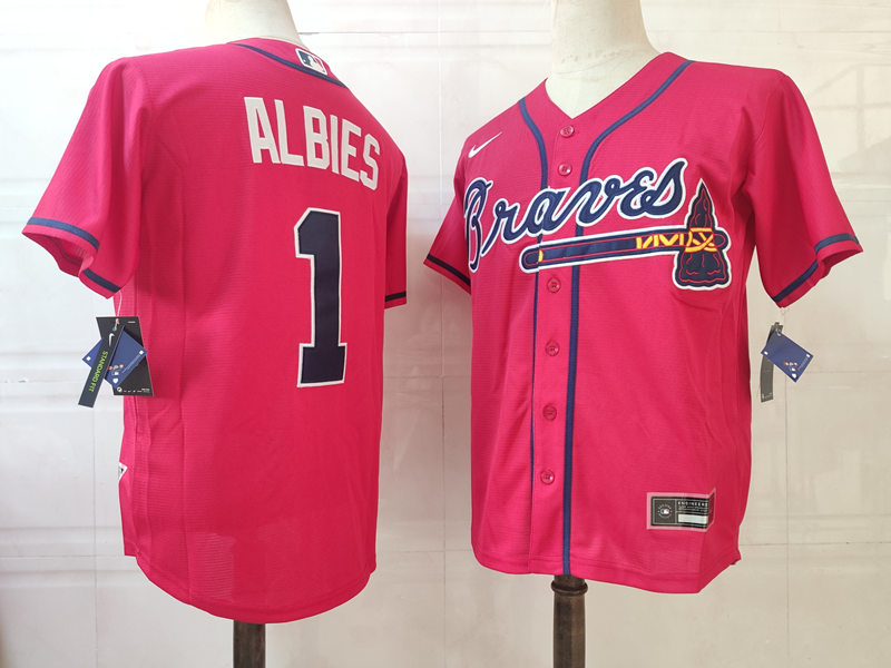 Men's Atlanta Braves #1 Ozzie Albies Nike Red Alternate Cool Base Jersey