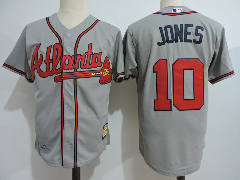 Men's Atlanta Braves Retired Player #10 Chipper Jones Gray Throwback Jersey