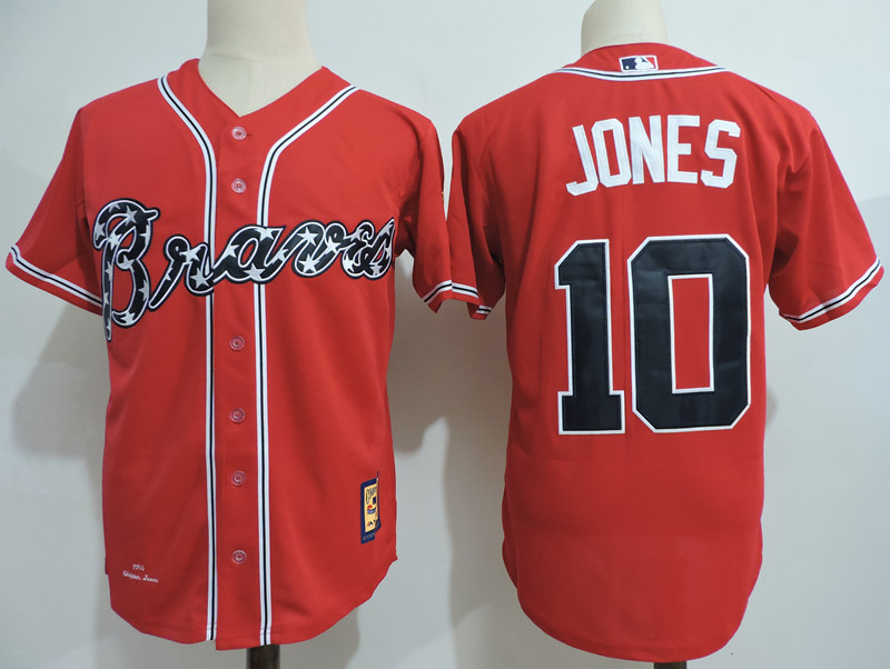 Men's Atlanta Braves Retired Player #10 Chipper Jones Red Throwback Jersey