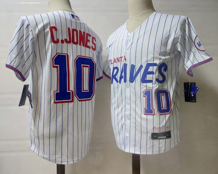 Mens Atlanta Braves Retired Player #10 Chipper Jones Nike White 2021 City Connect Replica Jersey