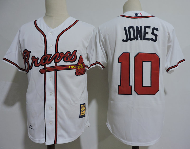 Men's Atlanta Braves Retired Player #10 Chipper Jones White Throwback Jersey