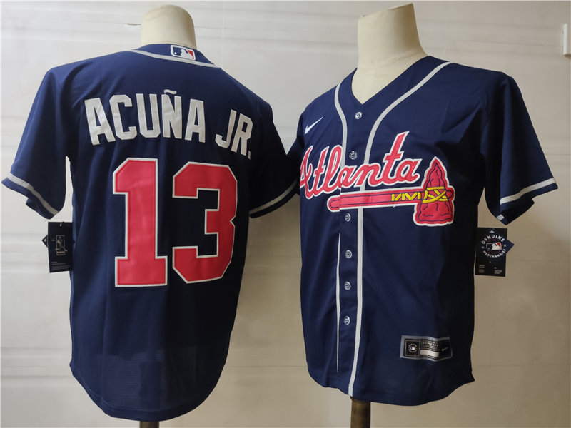 Men's Atlanta Braves #13 Ronald Acuna Jr. Nike Navy Alternate Cool Base Jersey
