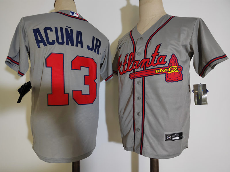 Men's Atlanta Braves #13 Ronald Acuna Jr. Grey Away Nike MLB Cool Base Jersey