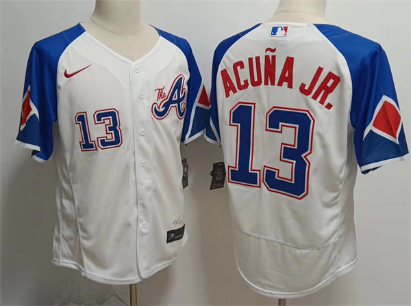 Mens Atlanta Braves #13 Ronald Acuna Jr. 2023 City Connect Authentic Jersey - White