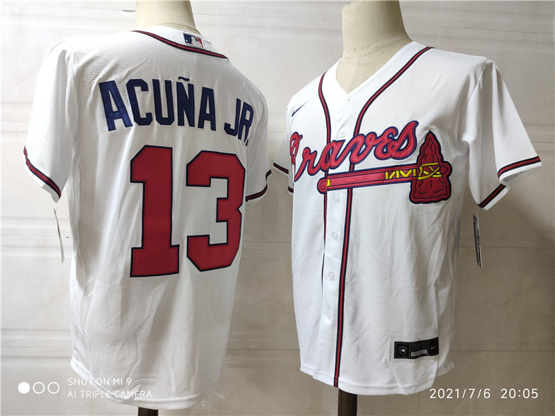 Men's Atlanta Braves #13 Ronald Acuna Jr. Nike White Home Cool Base Stitched Jersey