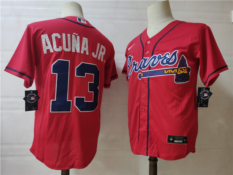 Men's Atlanta Braves #13 Ronald Acuna Jr. Nike Red Alternate Cool Base Jersey