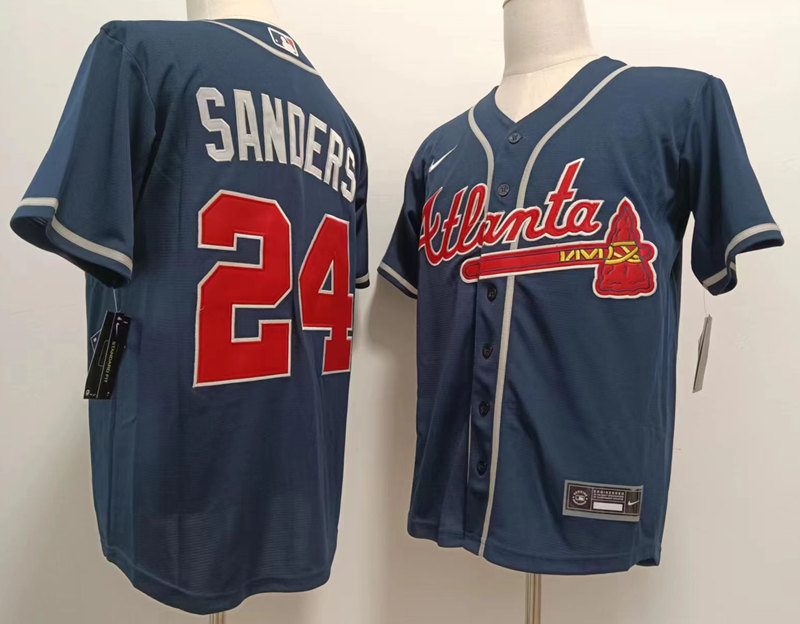 Men's Atlanta Braves Throwback Player #24 Deion Sanders Nike Alternate Navy Blue Cool Base Jersey