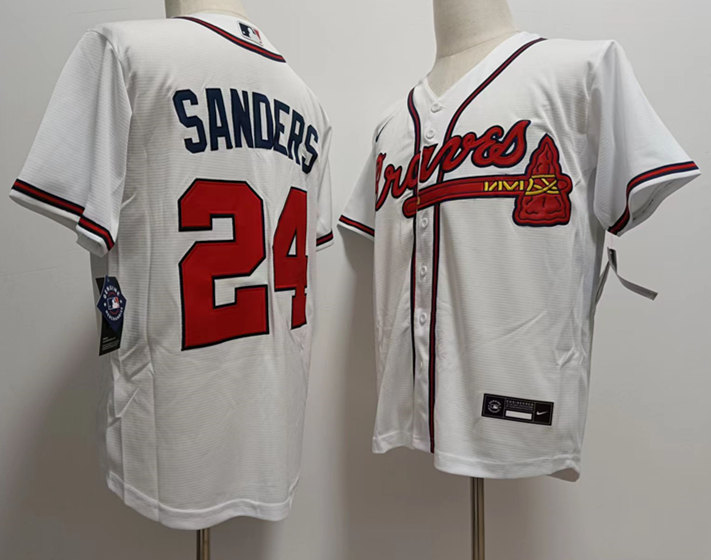 Men's Atlanta Braves Retired Player #24 Deion Sanders Nike Home White Cool Base Jersey