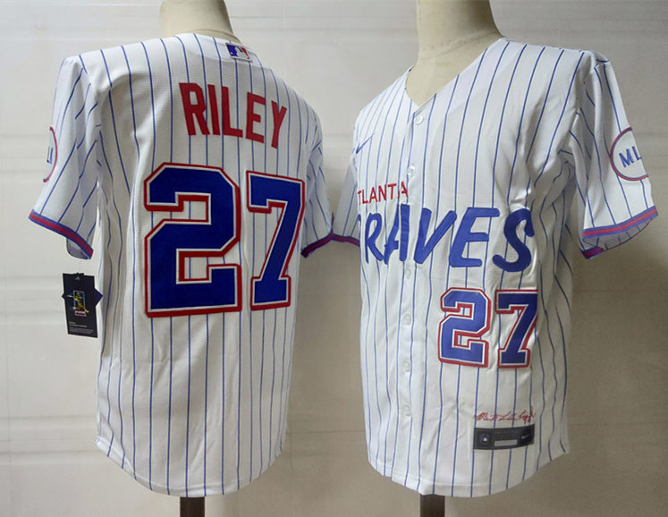 Mens Atlanta Braves #27 Austin Riley Nike White 2021 City Connect Replica Jersey