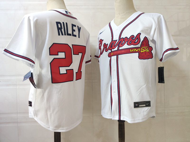 Mens Atlanta Braves #27 Austin Riley Nike Home White Cool Base Jersey