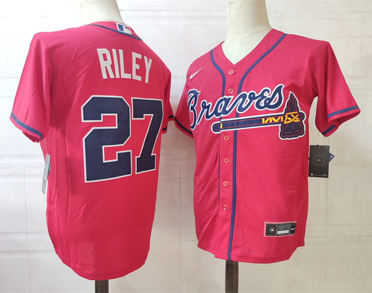 Mens Atlanta Braves #27 Austin Riley Nike Red Alternate Cool Base Jersey