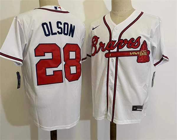 Mens Atlanta Braves #28 Matt Olson Nike Home White Cool Base Player Jersey