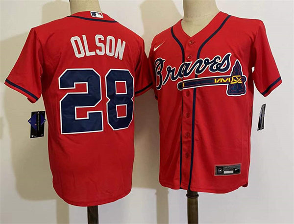 Mens Atlanta Braves #28 Matt Olson Nike Red Alternate Cool Base Player Jersey