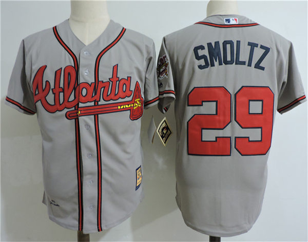 Men's Atlanta Braves Retired Player #29 John Smoltz Grey Cooperstown Throwback Jersey