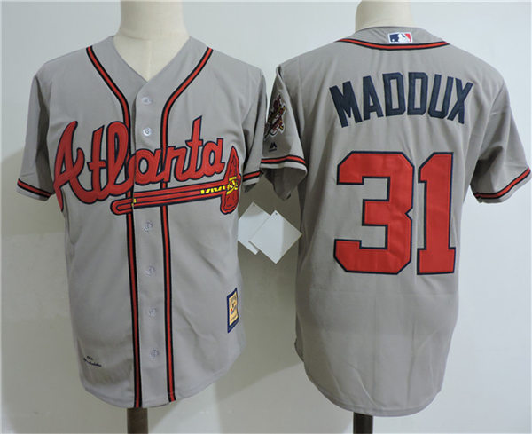 Men's Atlanta Braves Throwback Player #31 Greg Maddux Grey 1995 World Series Throwback Cooperstown Jersey