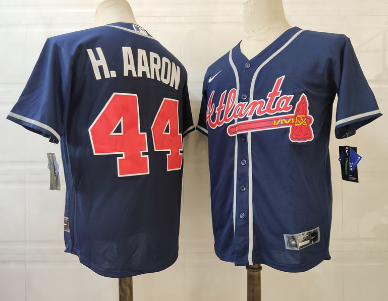 Men's Atlanta Braves Retired Player #44 Hank Aaron Nike Navy Alternate Cool Base Jersey