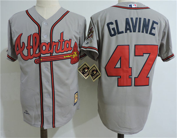 Men's Atlanta Braves #47 Tom Glavine Grey 1995 World Series Throwback Cooperstown Jersey