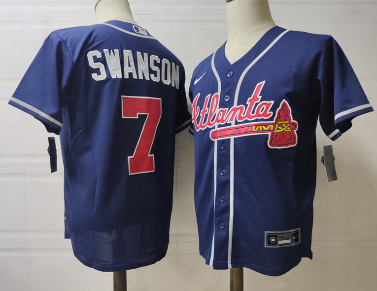 Men's Atlanta Braves #7 Dansby Swanson Nike Navy Alternate Cool Base Player Jersey